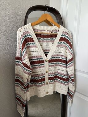 Lucky Brand Striped Open Front Cardigan
